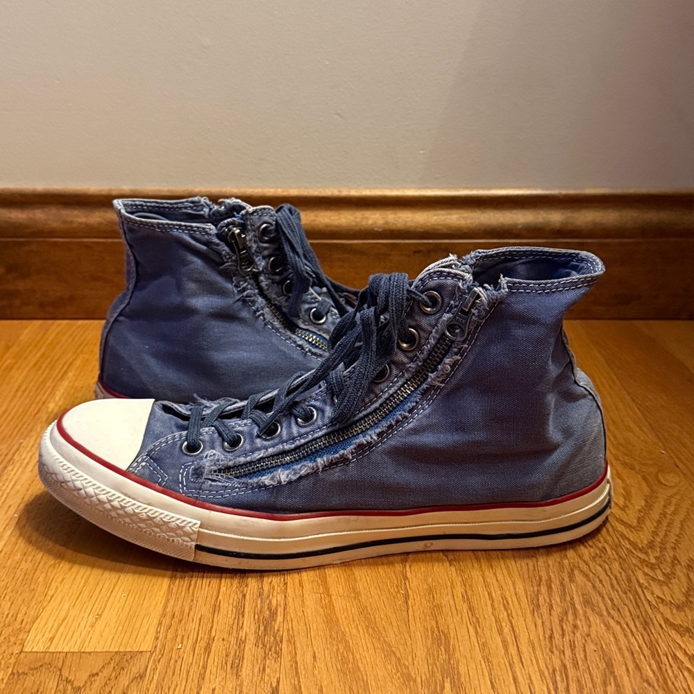 Converse CT Double Zip Distressed Denim High Top Sneakers Limited Edition M 10.5 - Picture 8 of 13